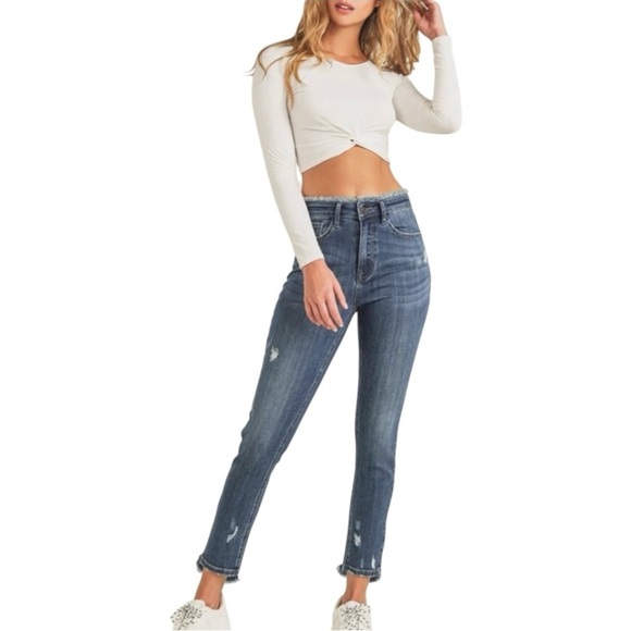 Risen Denim - Risen Frayed Distressed Straight Leg Denim Jeans RDP1262 Womans Size 32/15 NWT